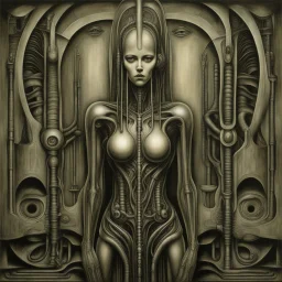 In HR Giger's artwork, the biomechanical theme often extends to the representation of human figures, including depictions of multiple female figures. Giger's two-girl biomechanical imagery is characterized by the fusion of organic and mechanical elements, creating a disturbing and otherworldly vision of female forms. The two-girl biomechanical compositions by Giger often feature twisted and contorted bodies intertwined in a surreal and unsettling manner. The intricate details and dark color pal