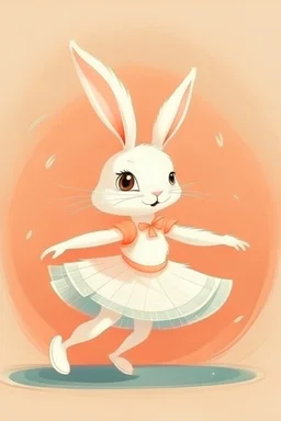 cartoon style: cute little rabbit ballerina doing pirouette