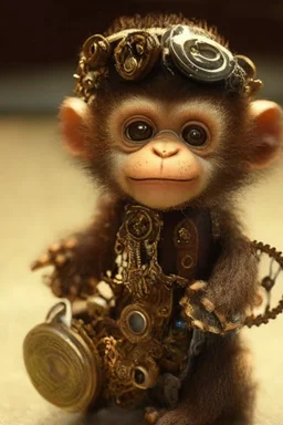 small cute steampunk mechanical monkey