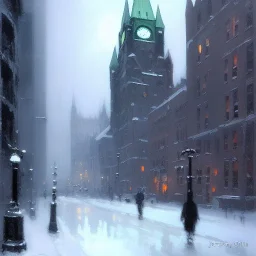 Ottawa,Gotham city, Neogothic architecture,snow, by Jeremy mann, point perspective,