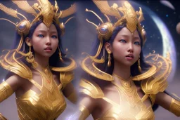  beautiful cosmic asiatic woman with bronze color skin, long hair, nice smiling, magic glamour make up, delicate colors, beautiful glamour galactique dress, ultra sharp focus, 8k, unreal engine 5, extremely sharp detail, light effect, soft light atmosphere of a spaceship, smooth, full of details, face in front, complete vision of face and hair and body