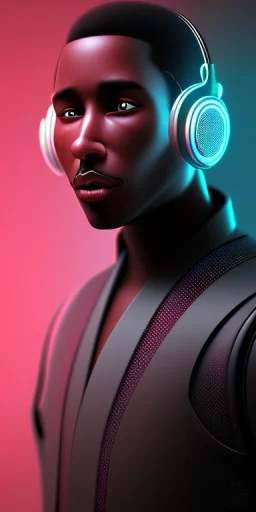 black man podcast on a microphone, CYBERPUNK