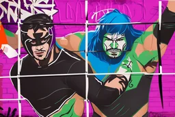 a wrestling graffiti mural wall cell shading style