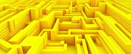 Abstract folded paper effect. Bright colorful yellow background. Maze made of paper. 3d rendering
