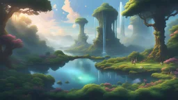 In this stunning Pixel Art HD 4K PICTURE, the mystical realm of Tir na nÓg island in the sky in Ireland unfolds before your eyes. Within the dense, ancient forest, towering Celtic trees embrace a tranquil fountain that gleams with iridescent hues, casting mesmerizing reflections. Ethereal faeries, their delicate wings aglow with magic, gracefully dance amidst the lush greenery, enchanting players and beckoning them into a realm of wonder and adventure.