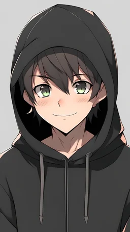 anime boy 15 years dressed in a black hoodie