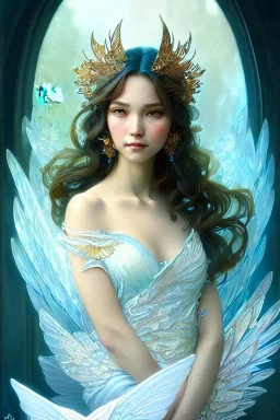 portrait of a water fairy, watery wings, highly detailed, detailed face, smooth, sharp focus, chiaroscuro, digital painting, rossdraws, artgerm and greg rutkowski and alphonse mucha