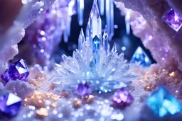 a beautiful photo reel crystal cavern, ametyst, quartz, lights and beautiful blue crystal , diamonds, glitter smalls and littles stars, and stars in the fantasy cosmos, pastel colors, 4k, ultra details, real image