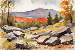 Sunny day, spring, rocks, mountains, epic, winslow homer watercolor paintings