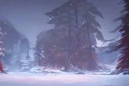 Concept art of the Olympic National Forest at night during winter by Ignis Bruno