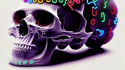 hundreds of anatomically correct, human skulls stacked into a wall unusual neon lighting, high octane, 64k, dystopian, vray, a picture of a dark, comedic, anatomically correct wall of colorful tightly packed skulls of varying sizes and expressions, photo-realistic, insanely meticulous, highly detailed,, 64k, dystopian, vray