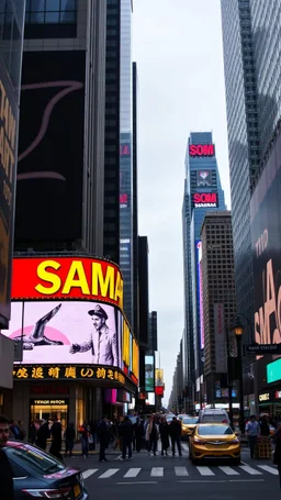 A bulletin with the word “ SAMARRAI”on NY Time Square