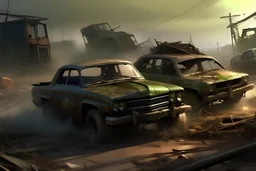 post-apocalyptic car chase, concept art