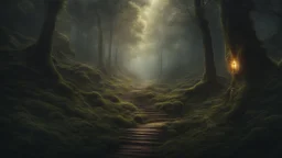 The Never Ending Forrest seen from a hill. exquisite realism, a masterpiece, dark fantasy concept art, dynamic lighting, hyperdetailed, intricately detailed, deep color, Unreal Engine, volumetric lighting, Epic cinematic brilliant stunning intricate meticulously detailed dramatic atmospheric maximalist digital matte painting