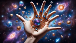 anamorphism trompe l'oeil hyperspace jeweled giant hand modelling a galaxy