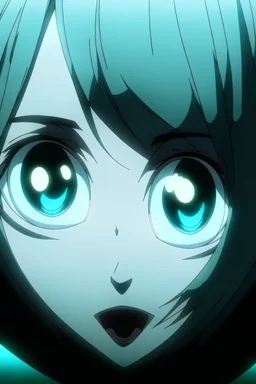 A vampire with turquoise eyes looks through an invisible peephole anime