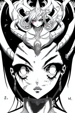 girl queen of demons, manga style, line arts illustration