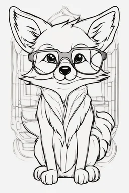 Outline art for cute coloring pages with fox with glasses, full body, white background, sketch style, only use outline, clean line art, no shadows and clear and well outlined.