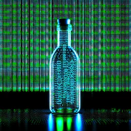 A digital message in a glass bottle. The message is the creation of artificial intelligence.