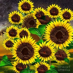 above a field of sunflowers the Milky Way curves in a summer sky digital art