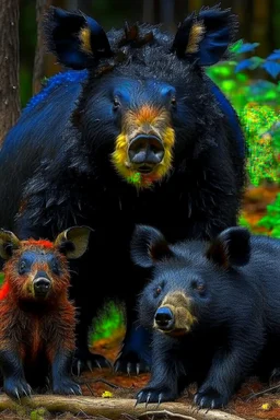 Bear and boar and rabbit hybrid, black, photograph