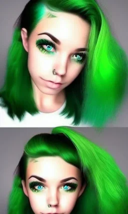 girl, cute, beautiful, green hair