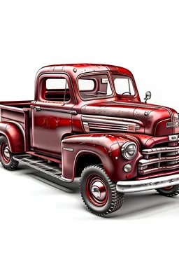 antique deep red pickup truck no background