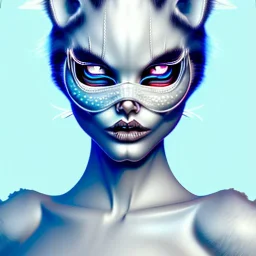 White catwoman trippy, one eye blue, one eye amber colored