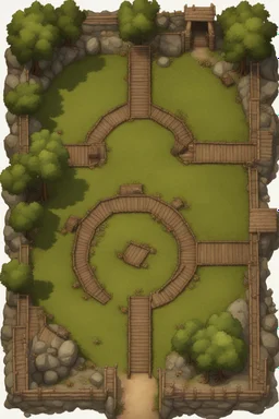 fantasy medieval fighting arena into the woods from above