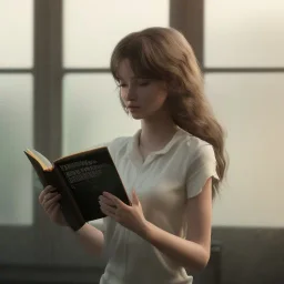 Study girl, curl hair read a book in by the window, ultra detail, real photo realistic, unreal engine, cinematic lighting --ar 1:1 creative