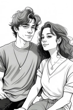 genç çift çizim tarzı kız kısa saçlı erkek kıvırcık