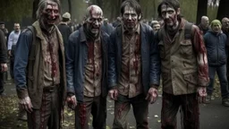 4 men zombies in adark area bloody