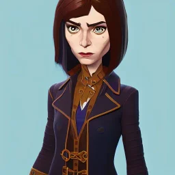 anna wintour with dark brown hair, blue eyes, lego, steampunk