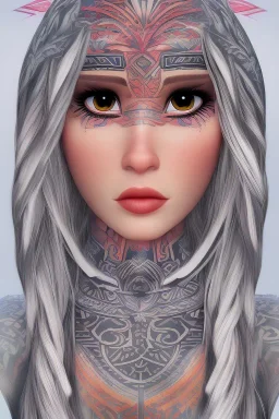  Portrait voluptuous female Maori Chief iron maiden rainbow Maori tribal tattoos, bow with arrows, full detail, 4k Neko Erokawa, style of All Dogs go to heaven