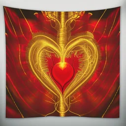 electric heart in red and golden tapestry