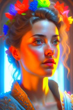 head and shoulders portrait, 8k resolution concept art portrait by Greg Rutkowski, Artgerm, WLOP, Alphonse Mucha dynamic lighting hyperdetailed intricately detailed Splash art trending on Artstation triadic colors Unreal Engine 5 volumetric lighting