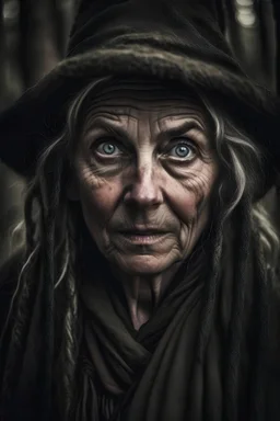 Witch, hag, creepy, woods, portrait