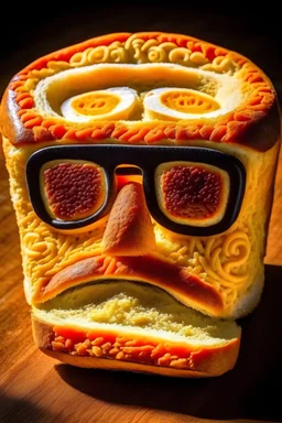 pão com rosto humano utilizando um óculos de sol