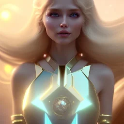 beautiful cosmic woman, long blond hair, nice smiling, magic glamour make up, delicate colors, beautiful glamour galactique dress, ultra sharp focus, 8k, unreal engine 5, extremely sharp detail, light effect, soft light atmosphere of a spaceship, smooth, full of details, face in front, complete vision of face and hair and body