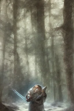1970's dark fantasy cover dnd style oil painting of obese fat luke skywalker with light saber into the woods with minimalist far perspective