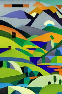 Lake District landscape in the style of Paul Klee