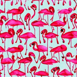 giftwrap pattern with watercolor of flamingos, children's book illustration, white parchment paper, wrapping paper, white background