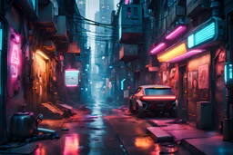 атолайнер будущего в небольшом киберпанк переулке города 4к фото реалистичность