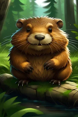 Timberill is a small, rodent-like Pokémon resembling a beaver pup. It has a sturdy build with a thick, waterproof fur coat and prominent front teeth. Timberill's fur is a rich brown color, well-suited for blending into forest environments. Its eyes are bright and curious, reflecting its industrious nature.