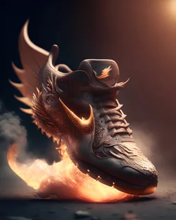 Photoreal gorgeous dragon-shaped nikes by lee jeffries, 8k, high detail, smooth render, unreal engine 5, cinema 4d, HDR, dust effect, vivid colors