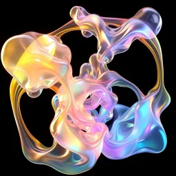 A hypnotic loop of colored translucent 3D structures evolving and morphing, fluid geometry shifting between organic and geometric forms, iridescent glass material with internal glow, smooth camera orbit, dark gradient background, seamless motion, cinematic lighting, generative art style, 4k.