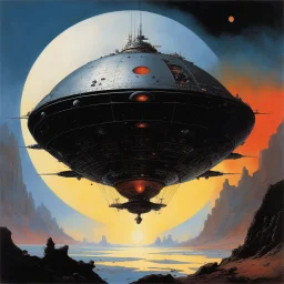 [art of John Blanche, frank frazetta, Heath Robinson and Norman Rockwell] The starship drifted through the void, its hull a lattice of blackened chrome and crimson light, pulsating. Within its core, the engine hummed with an energetic rhythm, a mechanical heartbeat defying the silence of the abyss.Cloaked in an enigmatic aura, the pilot sat in solitude, her face half-hidden behind a mask of iridescent crystal. She was a navigator of the forgotten, charting pathways through dimensions no human mi