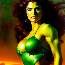 portrait 'beautiful Sexy Busty She-Hulk',crystal clear green eyes,painting by gaston bussiere, greg rutkowski, yoji shinkawa, yoshitaka amano, tsutomu nihei, donato giancola, tim hildebrandt, oil on canvas, cinematic composition, extreme detail,fit full head inside picture,32k