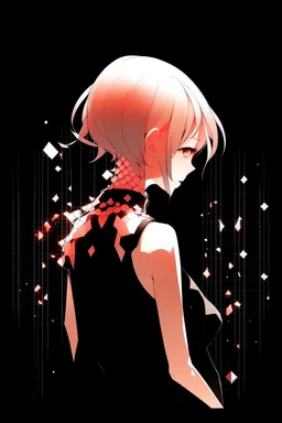 Padparadscha - Houseki no Kuni girl on a black background stands with her back but turns to face the screen