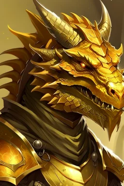 Dragonborn DnD, golden dragon, friendly face